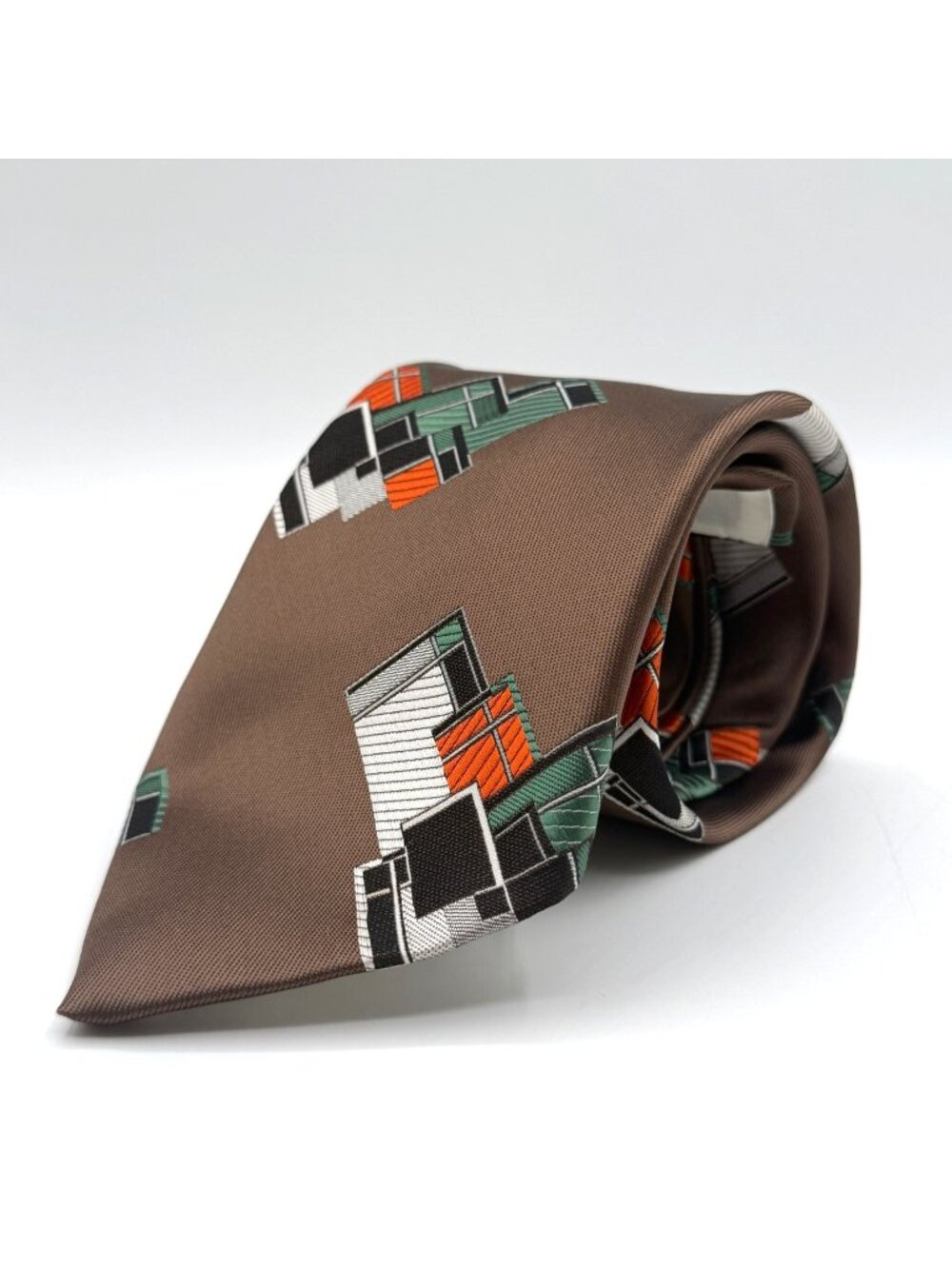 Vintage Andhurst Brown Architectural Motif Funky Retro Pattern Tie 55" x 4"